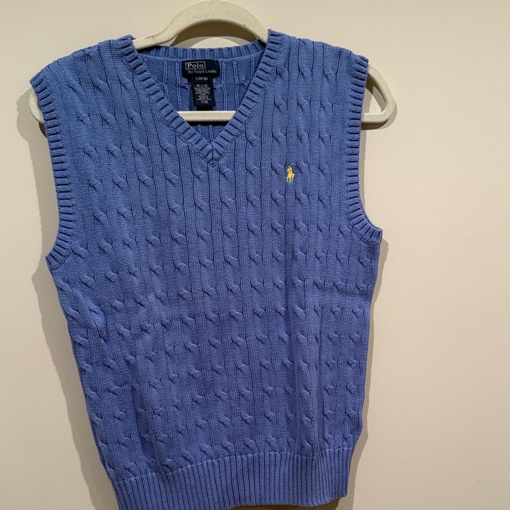 Polo by Ralph Lauren Boys Blue Cable Knit Vest sz 14/16 NWOT